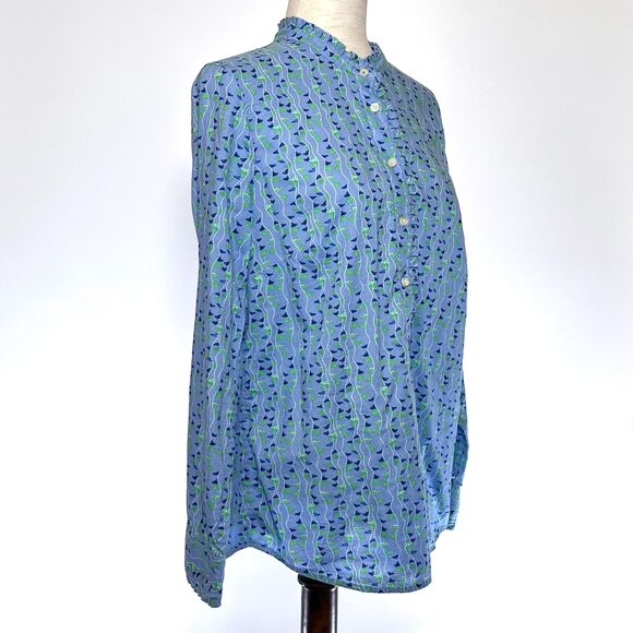 Talbots Women's Blue Cotton Ruffle Neck Popover Top Medium - Picture 6 of 7